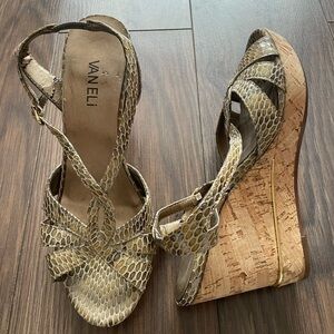 Vaneli Olive Snake-Print Cork Wedge Sandals